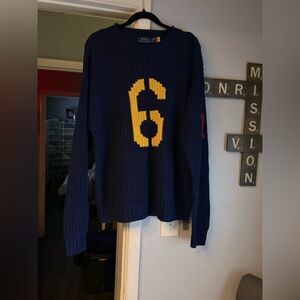 Polo by Ralph Lauren Blue Roll Neck Sweater with Yellow Six